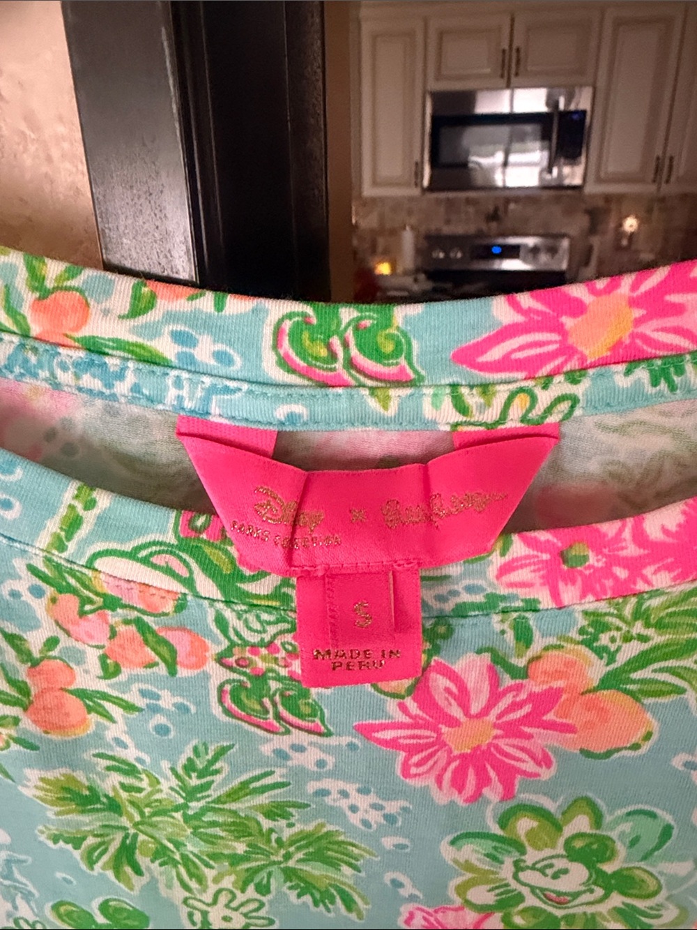 Lilly Pulitzer Aqua Floral Crewneck Top with Pink Accents - Picture 3 of 6